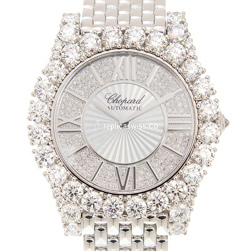 Chopard 109419-1401 Replica - Automatic - 18kt White Gold - Diamond Silver Dial - Gold Strap